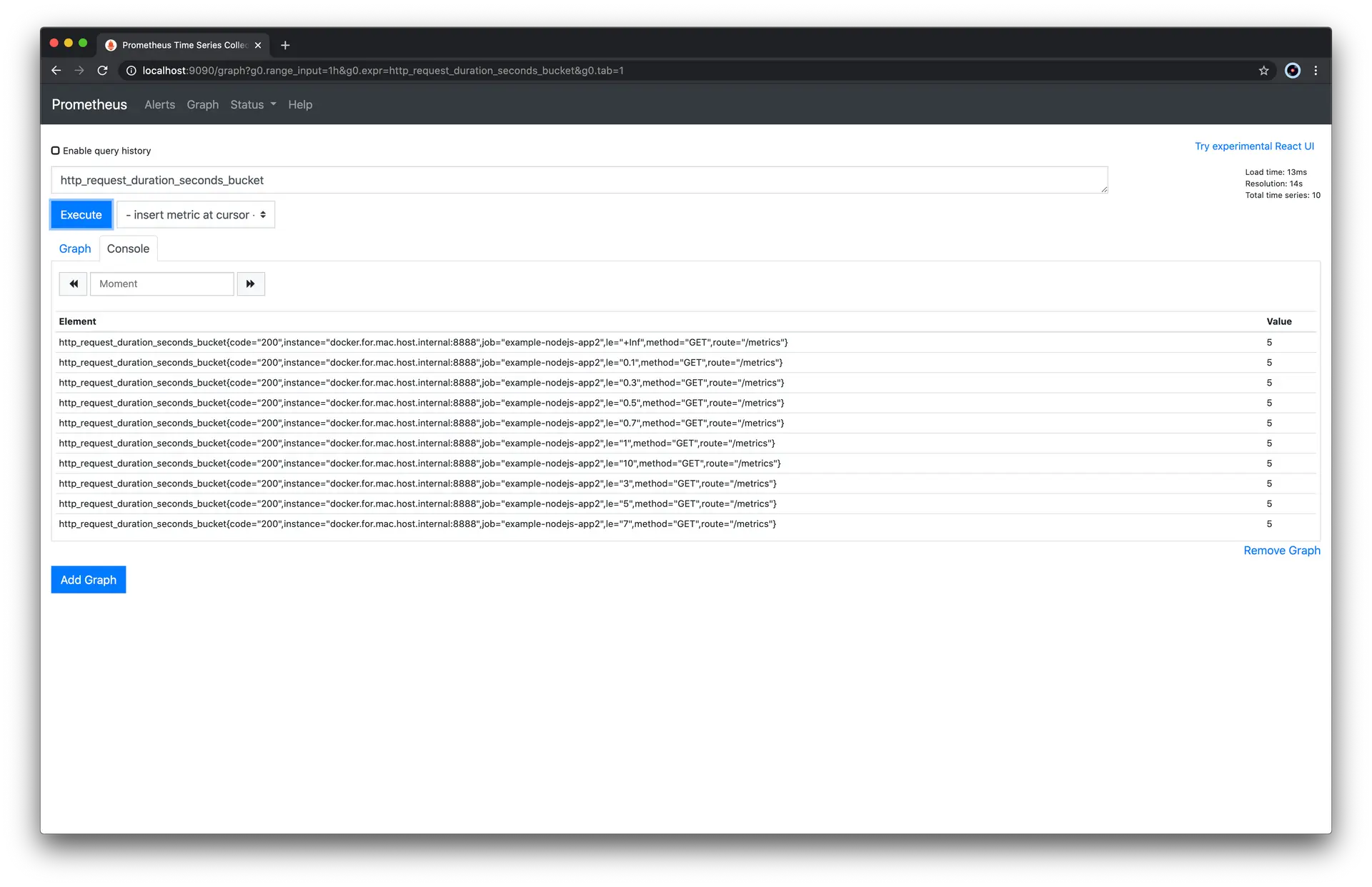 Prometheus Web UI screenshot